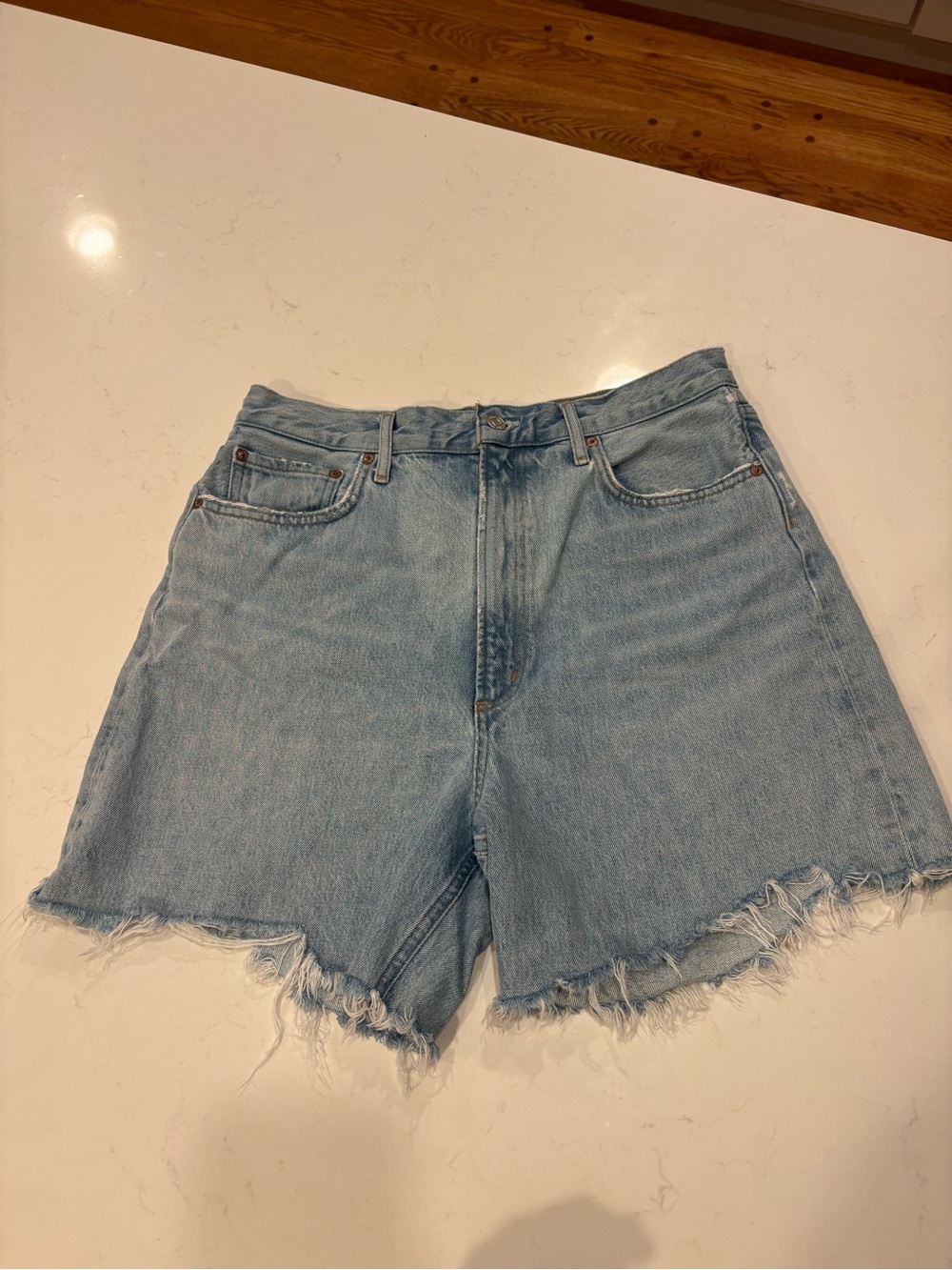Agolde Light Wash Stella Frayed Denim Shorts